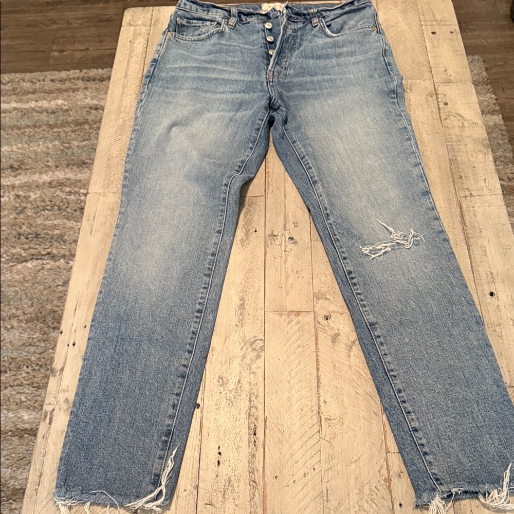 Free People We The Free Denim Button-Fly Distressed Jeans Straight Leg Size 30 - Picture 3 of 10